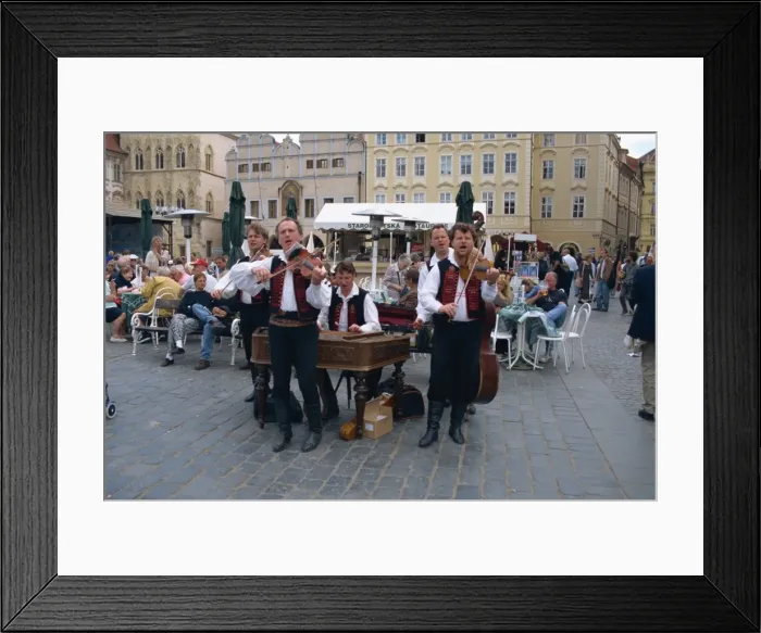 Framed Print : Musicians playing in city square, Prague, Czech Republic, Europe Framed Print : Musicians playing in city square, Prague, Czech Republic, Europe