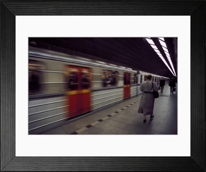 Framed Print : Train gathering speed leaving the platform at Mustek station, Prague, Czech Republic Framed Print : Train gathering speed leaving the platform at Mustek station, Prague, Czech Republic