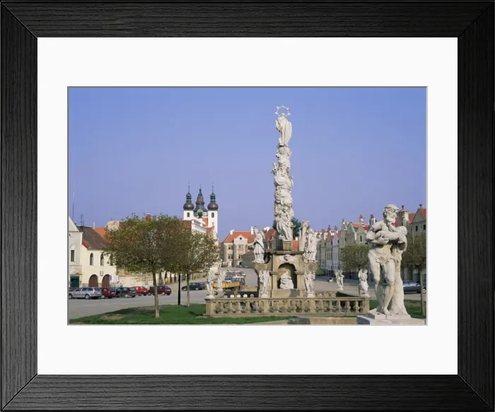 Framed Print : Baroque Marian Column dating from 1717 and Baroque Holy Name of Jesus Church dating from 1667 at namesti Zachariase z Hradce (square), Telc, UNESCO World Heritage Site, Jihlavsko, Czech Framed Print : Baroque Marian Column dating from 1717 and Baroque Holy Name of Jesus Church dating from 1667 at namesti Zachariase z Hradce (square), Telc, UNESCO World Heritage Site, Jihlavsko, Czech