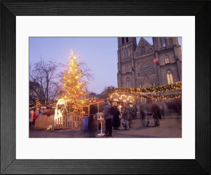 Framed Print : Christmas decoration at market on namesti Miru (square) and neo-Gothic St Framed Print : Christmas decoration at market on namesti Miru (square) and neo-Gothic St