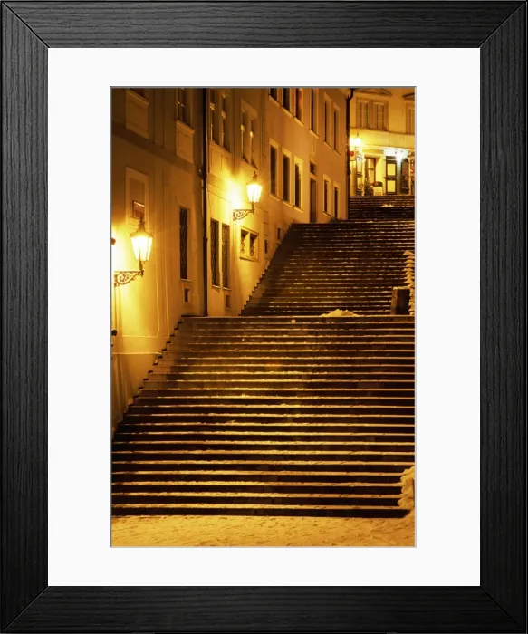 Framed Print : Snow covered Radnicke Steps in Mala Strana suburb at night, Prague, Czech Republic Framed Print : Snow covered Radnicke Steps in Mala Strana suburb at night, Prague, Czech Republic