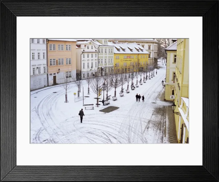 Framed Print : Snow covering Na Kampe Square, Kampa Island, Mala Strana suburb, Prague Framed Print : Snow covering Na Kampe Square, Kampa Island, Mala Strana suburb, Prague