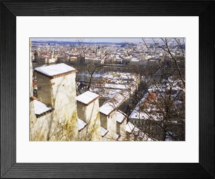 Framed Print : View of city from snow covered Gothic Hunger Wall on Petrin Hill, Mala Strana Framed Print : View of city from snow covered Gothic Hunger Wall on Petrin Hill, Mala Strana