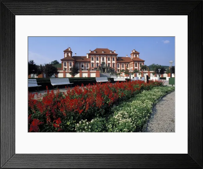Framed Print : Floral bed and exterior of Baroque Troja Chateau, Troja, Prague, Czech Republic, Europe Framed Print : Floral bed and exterior of Baroque Troja Chateau, Troja, Prague, Czech Republic, Europe