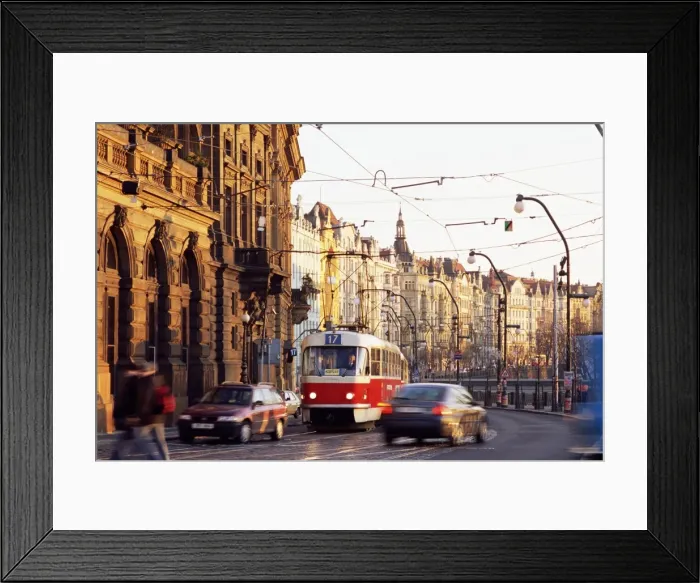 Framed Print : Tram, tram cables and vehicles on Masarykovo Embankment in front of the National Theatre Framed Print : Tram, tram cables and vehicles on Masarykovo Embankment in front of the National Theatre