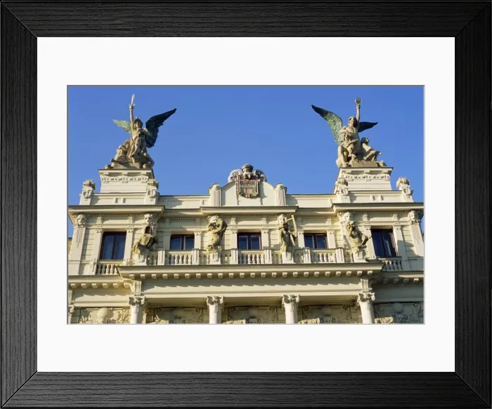 Framed Print : Detail of the facade of Vinohrady Theatre, built in 1909, on namesti Miru (Square) Framed Print : Detail of the facade of Vinohrady Theatre, built in 1909, on namesti Miru (Square)