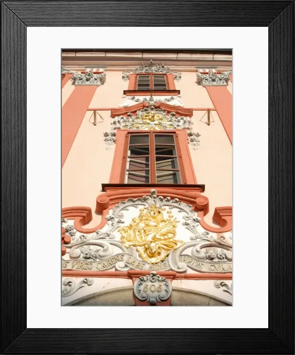 Framed Print : Detail of Baroque decoration on facade of building, Kral Jiri z Podebrad Square Framed Print : Detail of Baroque decoration on facade of building, Kral Jiri z Podebrad Square