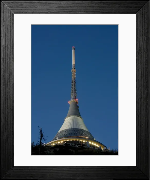 Framed Print : TV Tower on top of Jested Mountain dominates town and is good example of modern architecture Framed Print : TV Tower on top of Jested Mountain dominates town and is good example of modern architecture