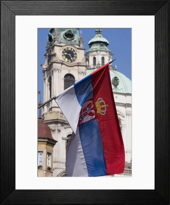 Framed Print : National flag in front of the dome of the Church of St. Nicholas, Prague Framed Print : National flag in front of the dome of the Church of St. Nicholas, Prague