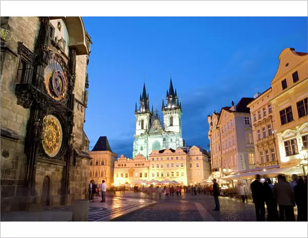 Astronomical clock, Old Town Square and the Church of Our Lady before Tyn
