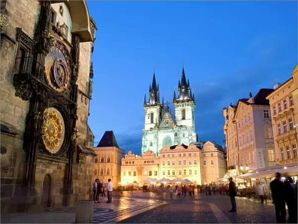Astronomical clock, Old Town Square and the Church of Our Lady before Tyn