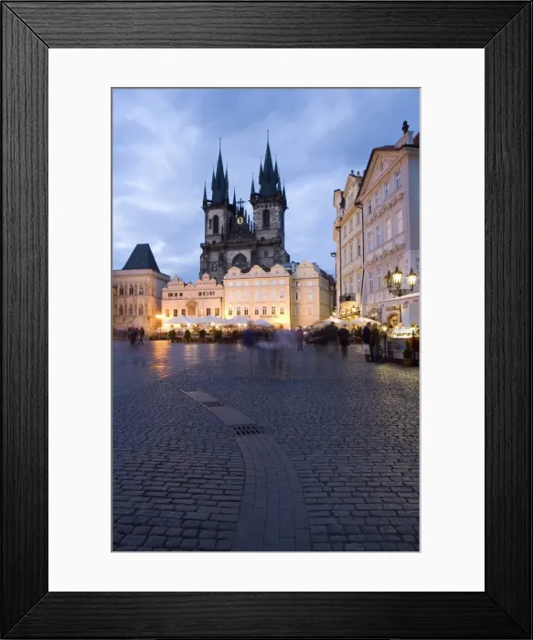 Framed Print : Cafes on the Old Town Square in the evening, with the Church of Our Lady before Tyn in the background, Old Town, Prague, Czech Framed Print : Cafes on the Old Town Square in the evening, with the Church of Our Lady before Tyn in the background, Old Town, Prague, Czech