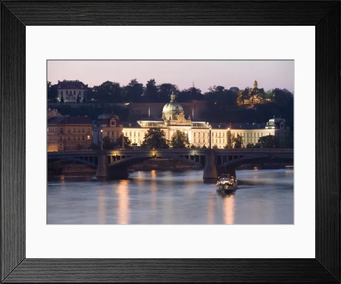 Framed Print : Manesuv Most, bridge over the River Vltava in the evening, Old Town, Prague