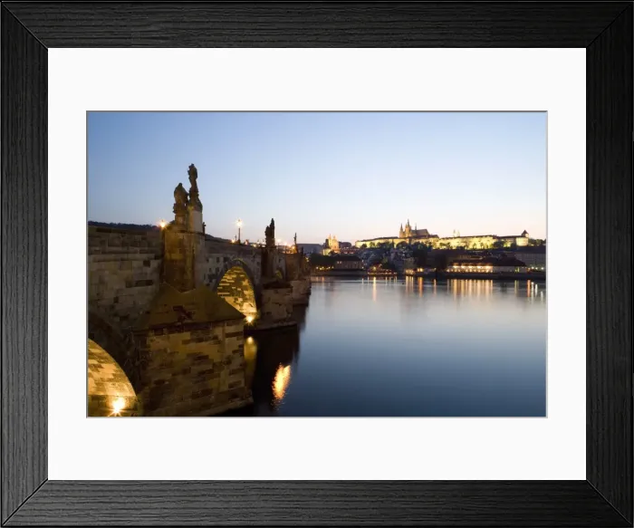 Framed Print : Evening light, Charles Bridge, St. Vituss Cathedral in the distance Framed Print : Evening light, Charles Bridge, St. Vituss Cathedral in the distance