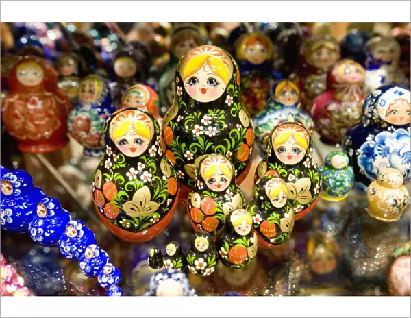 Russian dolls in shop, Old Town, Prague, Czech Republic, Europe