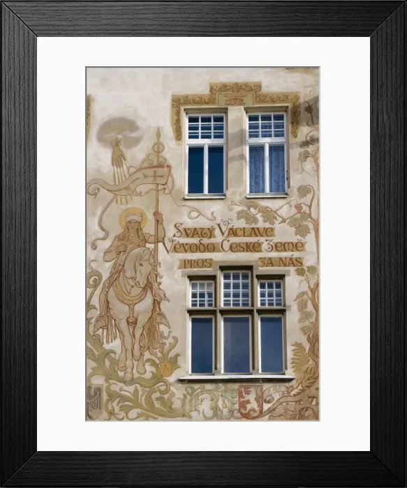 Framed Print : Mural of St. Wenceslas on horseback, Storch House, Old Town Square, Old Town