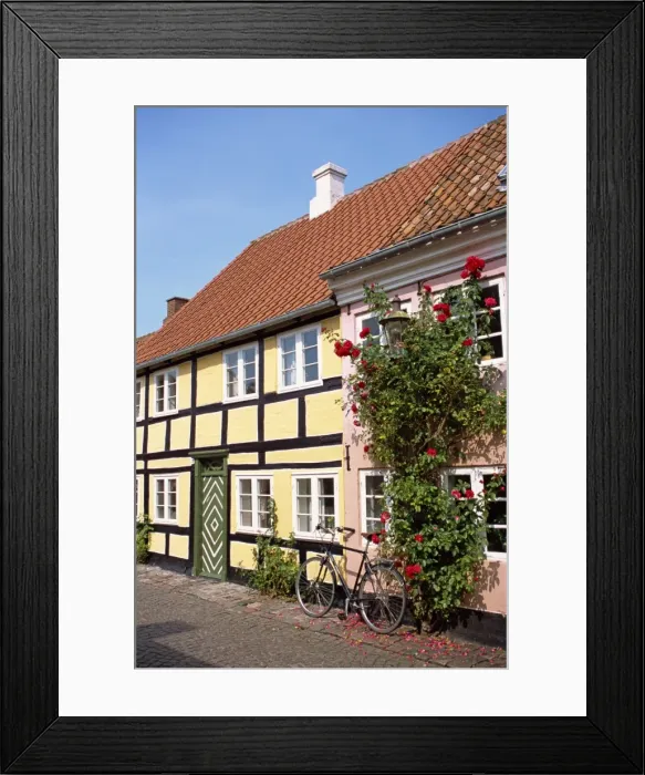 Framed Print : Typical street of pastel houses, Aeroskobing, Aero, Denmark, Scandinavia, Europe Framed Print : Typical street of pastel houses, Aeroskobing, Aero, Denmark, Scandinavia, Europe