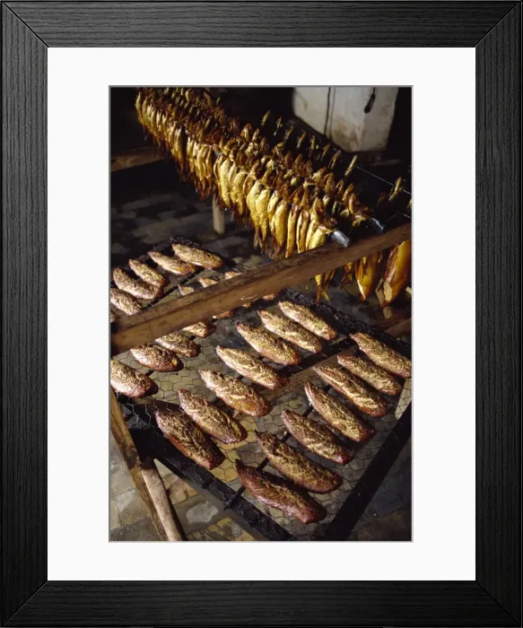 Framed Print : Smoked herring, also known as little bornholmers, in smoking house, Bornholm Island Framed Print : Smoked herring, also known as little bornholmers, in smoking house, Bornholm Island