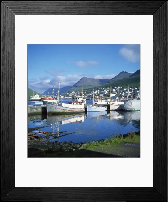 Framed Print : Fishing boats moored in the harbour at Klaksvik, Faroe Islands, Denmark, Europe Framed Print : Fishing boats moored in the harbour at Klaksvik, Faroe Islands, Denmark, Europe