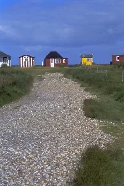 Beach huts, Aeroskobing, island of Aero, Denmark, Scandinavia, Europe