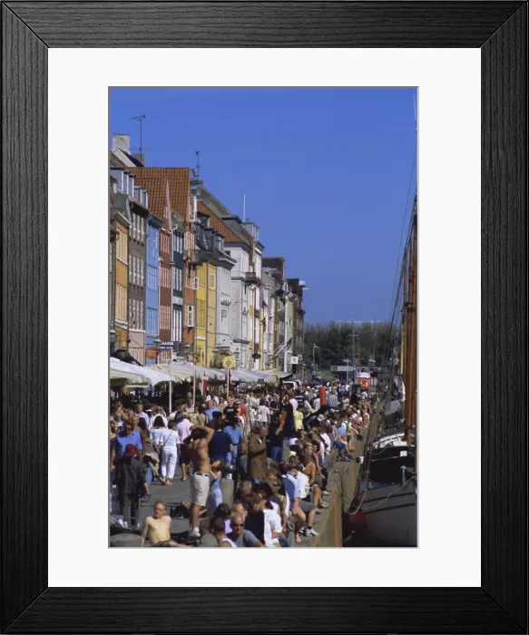 Framed Print : Busy waterfront, Nyhavn, or new harbour, restaurant area, Copenhagen, Denmark Framed Print : Busy waterfront, Nyhavn, or new harbour, restaurant area, Copenhagen, Denmark