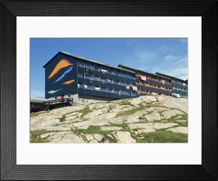 Framed Print : Flats built by Denmark for people of Ilulissat, formerly Jacobshavn, Disko Bay Framed Print : Flats built by Denmark for people of Ilulissat, formerly Jacobshavn, Disko Bay