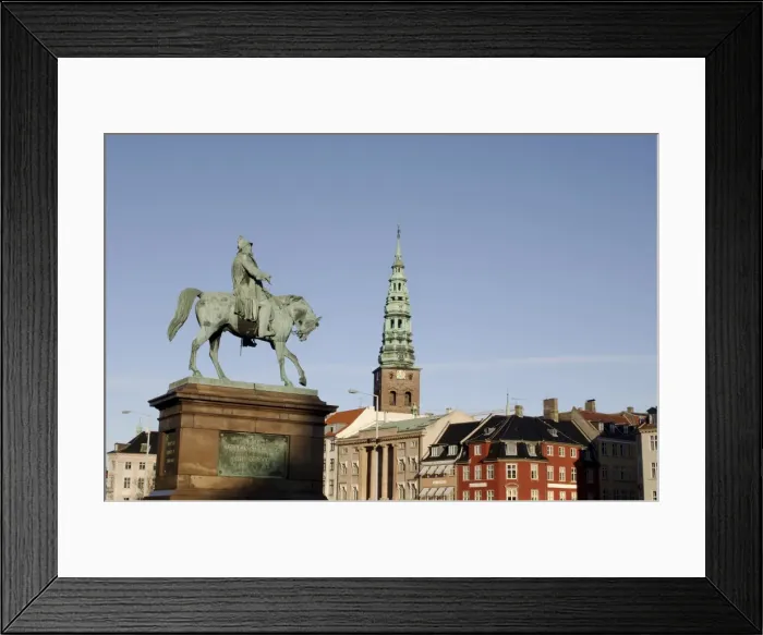 Framed Print : Nikolaj church and Frederik VII equestrian statue, Copenhagen, Denmark Framed Print : Nikolaj church and Frederik VII equestrian statue, Copenhagen, Denmark