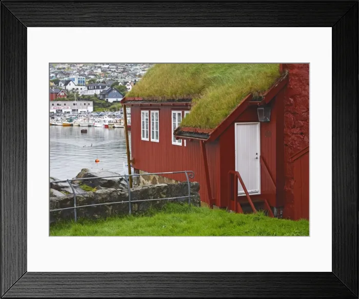Framed Print : Sod roof (turf roof) building in historic Tinganes district, City of Torshavn Framed Print : Sod roof (turf roof) building in historic Tinganes district, City of Torshavn