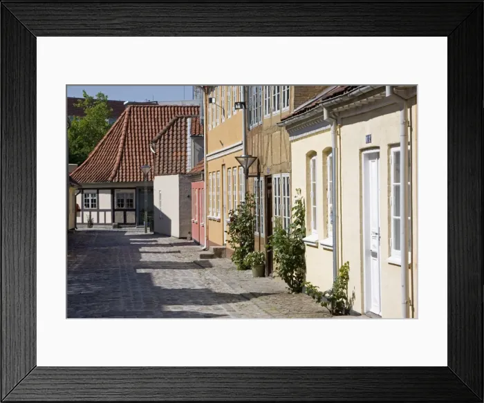Framed Print : Overgade and Nedergate, area where Hans Christian Andersen was born, Odense Framed Print : Overgade and Nedergate, area where Hans Christian Andersen was born, Odense