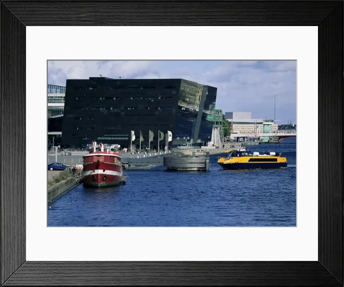 Framed Print : The Black Diamond, new annexe to the Royal Library, Copenhagen, Denmark Framed Print : The Black Diamond, new annexe to the Royal Library, Copenhagen, Denmark