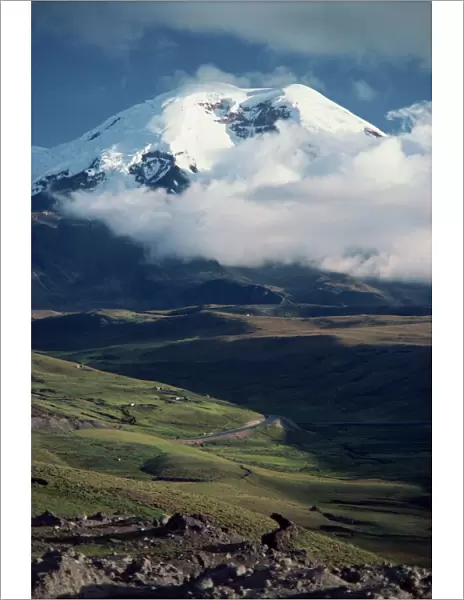 The snow capped Mount Chimborazo in Ecuador, South America
