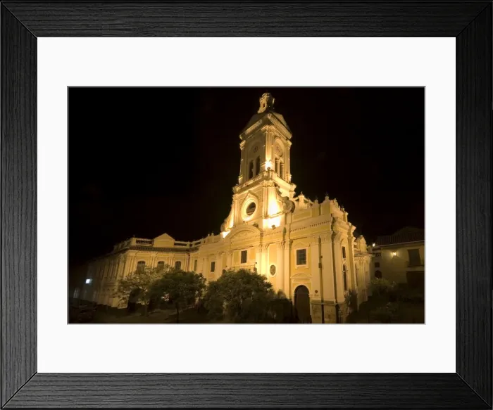 Framed Print : The 19th century Church of San Francisco illuminated at night on Plaza San Francisco in this attractive colonial capital, Cuenca, Azuay Province, Southern Highlands, Ecuador