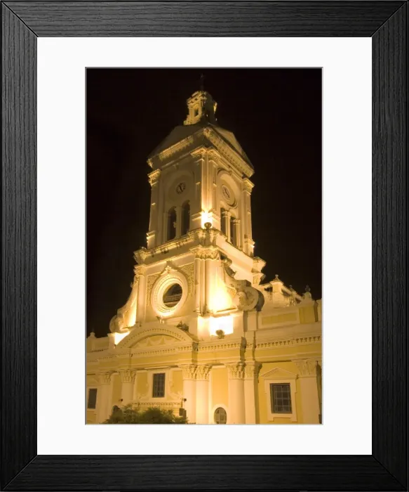 Framed Print : The 19th century Church of San Francisco illuminated at night on Plaza San Francisco in this attractive colonial capital, Cuenca, Azuay Province, Southern Highlands, Ecuador