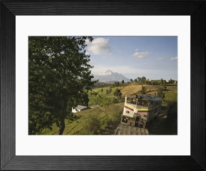 Framed Print : Bus and the famous El Nariz del Diablo (The Devils Nose) train en route to Riobamba with Chimborazo volcano in the distance, Riobamba, Chimborazo Province, Central Highlands, Ecuador Framed Print : Bus and the famous El Nariz del Diablo (The Devils Nose) train en route to Riobamba with Chimborazo volcano in the distance, Riobamba, Chimborazo Province, Central Highlands, Ecuador