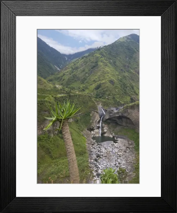 Framed Print : A picturesque waterfall in the valley of the Rio Pastaza that flows from the Andes to the upper Amazon Basin, near Banos, Ambato Province, Central Highlands, Ecuador Framed Print : A picturesque waterfall in the valley of the Rio Pastaza that flows from the Andes to the upper Amazon Basin, near Banos, Ambato Province, Central Highlands, Ecuador