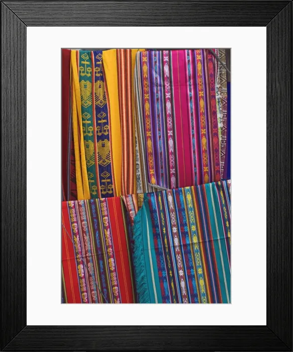 Framed Print : Colourful indigenous-style textiles on sale in the provincial capital, Riobamba Framed Print : Colourful indigenous-style textiles on sale in the provincial capital, Riobamba