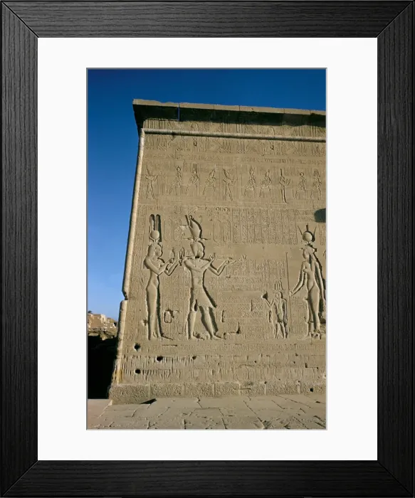 Framed Print : South facade, reliefs of Ptolemy XVI, son of Julius Caesar, with his mother Cleopatra in presence of deities, Late Ptolemaic, Temple of Hathor, Dendera, Egypt, North Framed Print : South facade, reliefs of Ptolemy XVI, son of Julius Caesar, with his mother Cleopatra in presence of deities, Late Ptolemaic, Temple of Hathor, Dendera, Egypt, North