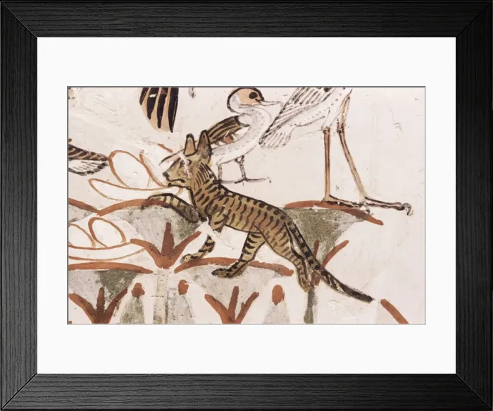 Framed Print : Cat climbing papyrus stem in duck hunting scene, Tomb of Menna, 18th dynasty Framed Print : Cat climbing papyrus stem in duck hunting scene, Tomb of Menna, 18th dynasty