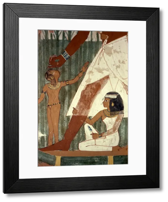 Framed Print : Detail of fresco depicting a duck hunt in the marshes, with the daughter of Sheikh Abd el-Kurna holding his leg on bound papyrus raft, tomb of Nakht, Tombs of the Nobles, Thebes, UNESCO World Heritage Site, Egypt, North Framed Print : Detail of fresco depicting a duck hunt in the marshes, with the daughter of Sheikh Abd el-Kurna holding his leg on bound papyrus raft, tomb of Nakht, Tombs of the Nobles, Thebes, UNESCO World Heritage Site, Egypt, North