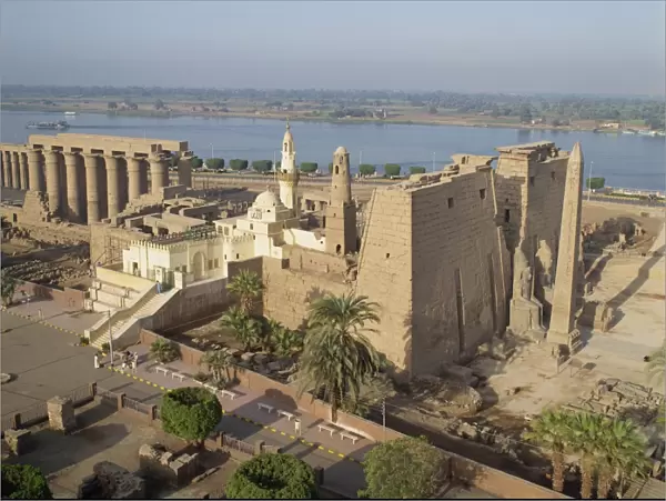 Aerial view over the Luxor Temple, and the Abu el Haggag Mosque built in the middle
