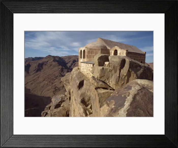 Framed Print : Holy Trinity Chapel, rebuilt in 1934 on summit of Mount Sinai, where Moses received the Ten Commandments, Egypt, North Framed Print : Holy Trinity Chapel, rebuilt in 1934 on summit of Mount Sinai, where Moses received the Ten Commandments, Egypt, North