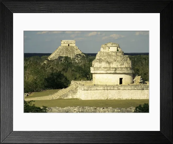 Framed Print : Mayan observatory (El Caracol) and the Great Pyramid (El Castillo) beyond Framed Print : Mayan observatory (El Caracol) and the Great Pyramid (El Castillo) beyond