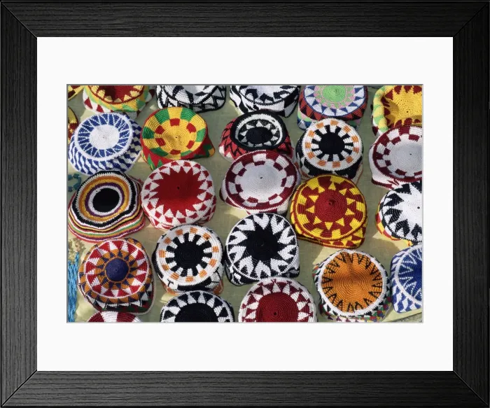 Framed Print : Colourful Nubian skullcaps for sale, Philae, Aswan, Egypt, North Africa, Africa Framed Print : Colourful Nubian skullcaps for sale, Philae, Aswan, Egypt, North Africa, Africa