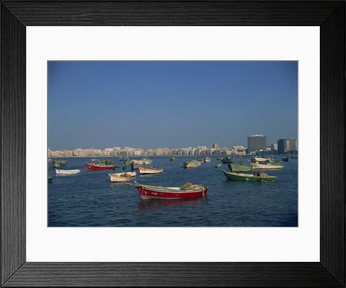Framed Print : Moored boats before city skyline, Alexandria, Egypt, North Africa, Africa Framed Print : Moored boats before city skyline, Alexandria, Egypt, North Africa, Africa