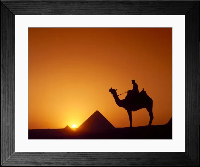 Framed Print : Silhouette of figure on camelback at pyramid, Giza, Cairo, Egypt Framed Print : Silhouette of figure on camelback at pyramid, Giza, Cairo, Egypt