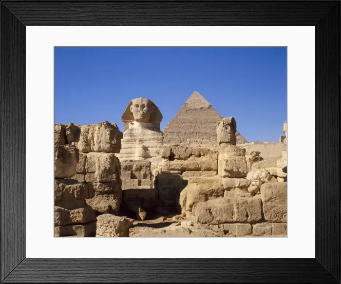 Framed Print : The Great Sphinx and the Chephren Pyramid, Giza, Cairo, Egypt, Africa
