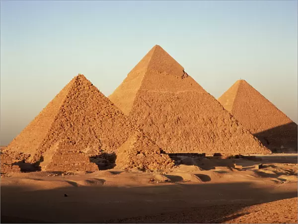 Pyramids at sunset, Giza, UNESCO World Heritage Site, near Cairo, Egypt