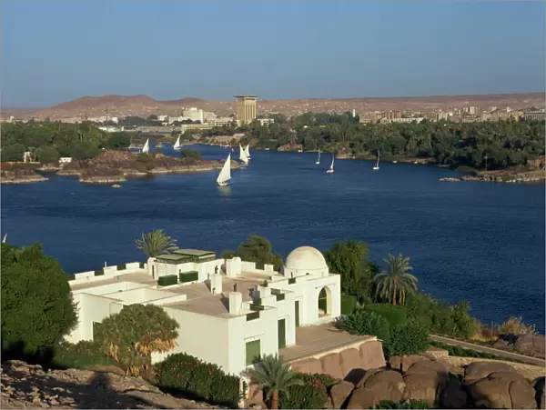 White Begum residence overlooking the River Nile with feluccas, at Aswan