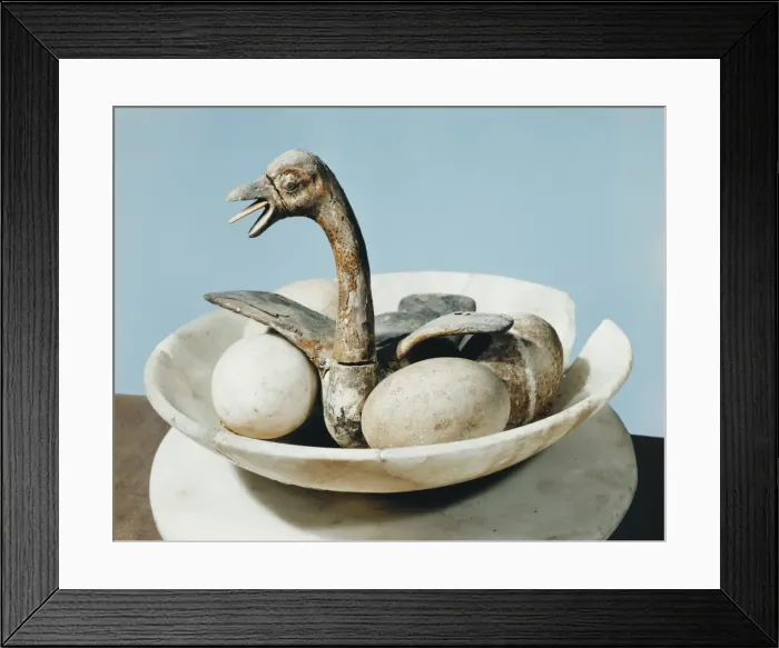 Framed Print : Lid of an alabaster jar decorated with a bird in a nest and eggs in a bowl Framed Print : Lid of an alabaster jar decorated with a bird in a nest and eggs in a bowl