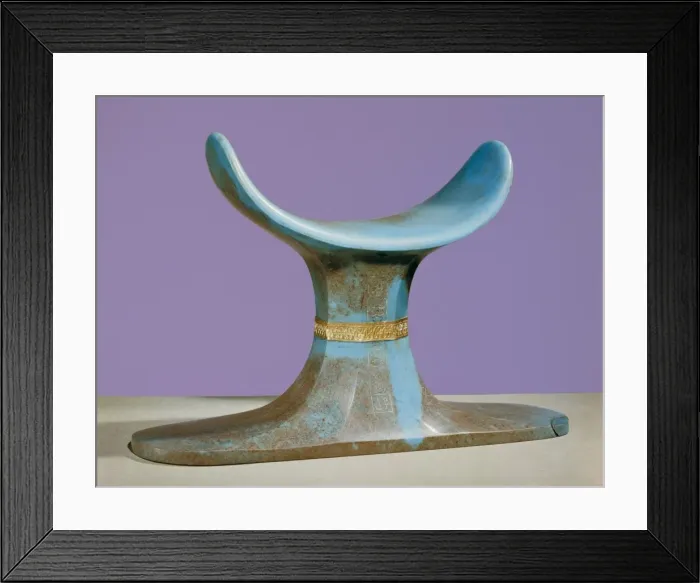 Framed Print : Opaque blue glass-paste funerary headrest with gold frieze, from the tomb of the pharaoh Tutankhamun, discovered in the Valley of the Kings, Thebes, Egypt, North Framed Print : Opaque blue glass-paste funerary headrest with gold frieze, from the tomb of the pharaoh Tutankhamun, discovered in the Valley of the Kings, Thebes, Egypt, North